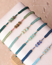 將圖片載入圖庫檢視器 Three Flat Natural stone with Japanese glass beads hand strap <green, mint, navy, blue>