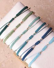 將圖片載入圖庫檢視器 Three Flat Natural stone with Japanese glass beads hand strap <green, mint, navy, blue>