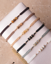 將圖片載入圖庫檢視器 Three Flat Natural stone with Japanese glass beads hand strap <brown, khaki, yellow, black, gray, white>