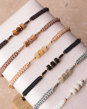 將圖片載入圖庫檢視器 Three Flat Natural stone with Japanese glass beads hand strap <brown, khaki, yellow, black, gray, white>