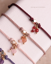 將圖片載入圖庫檢視器 Natural stone thick twisted rope Hand strap with Swarovski and glass beads <red,dusty,pink,purple>