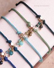 將圖片載入圖庫檢視器 Natural stone thick twisted rope Hand strap with Swarovski and glass beads <green,matcha,lake,mint,navy,blue>