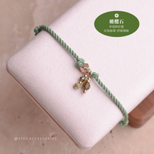 將圖片載入圖庫檢視器 Natural stone thick twisted rope Hand strap with Swarovski and glass beads <green,matcha,lake,mint,navy,blue>