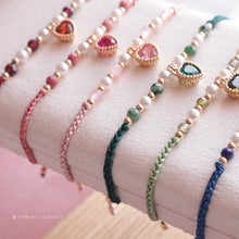將圖片載入圖庫檢視器 Zircon Heart hand strap with Natural stone and glass pearls <12 colors>