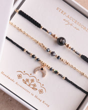 將圖片載入圖庫檢視器 *Black Moon金運石* Black Handstrap set with Swarovski and Japanese glass beads