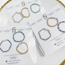 將圖片載入圖庫檢視器 Freshwater Pearls ring set with Japanese glass beads<6 colors>