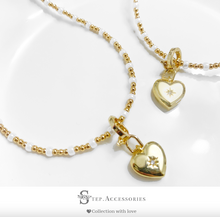將圖片載入圖庫檢視器 J034 - Copper Plated 18K gold heart with Zircon pendant with Japanese glass beads choker necklace