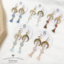將圖片載入圖庫檢視器 S184 Natural stone Earrings with Tassel & Moon < 5 colors >