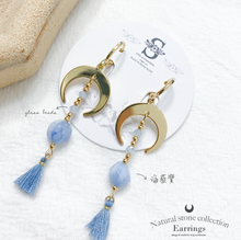 將圖片載入圖庫檢視器 S184 Natural stone Earrings with Tassel & Moon < 5 colors >