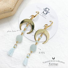 將圖片載入圖庫檢視器 S184 Natural stone Earrings with Tassel & Moon < 5 colors >