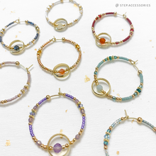 將圖片載入圖庫檢視器 Natural stone hoop earrings with Swarovski, Czech glass beads & Japanese glass beads < 8 colors >