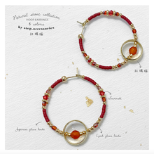 將圖片載入圖庫檢視器 Natural stone hoop earrings with Swarovski, Czech glass beads & Japanese glass beads < 8 colors >