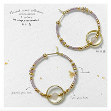 將圖片載入圖庫檢視器 Natural stone hoop earrings with Swarovski, Czech glass beads & Japanese glass beads < 8 colors >