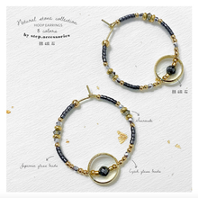 將圖片載入圖庫檢視器 Natural stone hoop earrings with Swarovski, Czech glass beads & Japanese glass beads < 8 colors >