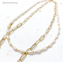 將圖片載入圖庫檢視器 J010 Freshwater pearls Choker with Japanese glass beads and gold chain