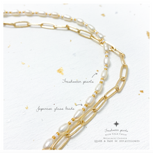 將圖片載入圖庫檢視器 J010 Freshwater pearls Choker with Japanese glass beads and gold chain