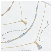 將圖片載入圖庫檢視器 Soda blue/ pink glass beads & Japanese glass beads choker // Shell pearls with glass beads necklace < 2 colors >