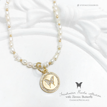 將圖片載入圖庫檢視器 J077 Freshwater pearls choker with Zircon butterfly