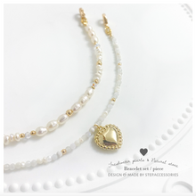 將圖片載入圖庫檢視器 H478-H479 Freshwater pearls & Swarovski Bracelet / Gold heart with Natural stone Bracelet