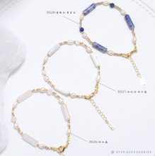 將圖片載入圖庫檢視器 Natural stone Bracelet with freshwater pearls <3 colors> / Natural stone Bracelet Bracelet with heart