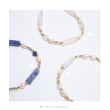 將圖片載入圖庫檢視器 Natural stone Bracelet with freshwater pearls <3 colors> / Natural stone Bracelet Bracelet with heart