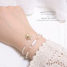 將圖片載入圖庫檢視器 Natural stone Bracelet with freshwater pearls <3 colors> / Natural stone Bracelet Bracelet with heart