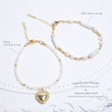 將圖片載入圖庫檢視器 Natural stone Bracelet with freshwater pearls <3 colors> / Natural stone Bracelet Bracelet with heart