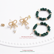 將圖片載入圖庫檢視器 Christmas wreath 2 ways earring with Freshwater pearls and ribbon <2 style>