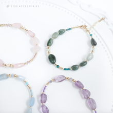 將圖片載入圖庫檢視器 Natural stone bracelet with Swarovski and glass beads < 7 colors >