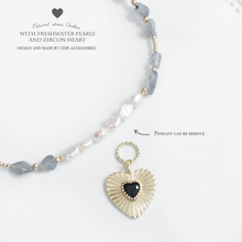 將圖片載入圖庫檢視器 Natural stone choker with freshwater pearls and zircon heart pendant < 3 colors >