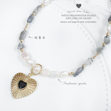 將圖片載入圖庫檢視器 Natural stone choker with freshwater pearls and zircon heart pendant < 3 colors >