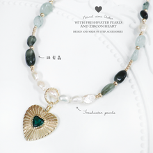 將圖片載入圖庫檢視器 Natural stone choker with freshwater pearls and zircon heart pendant < 3 colors >