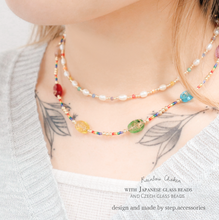 將圖片載入圖庫檢視器 Rainbow choker with Freshwater pearls and glass beads / Czech glass beads and Japanese glass beads < 2 styels >
