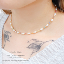 將圖片載入圖庫檢視器 Rainbow choker with Freshwater pearls and glass beads / Czech glass beads and Japanese glass beads < 2 styels >