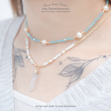 將圖片載入圖庫檢視器 Glass beads choker / necklace with freshwater pearls < 2 styles >