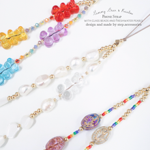將圖片載入圖庫檢視器 Gummy Bears and Rainbow Phone strap with glass beads and freshwater pearls < 3 styles >