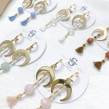 將圖片載入圖庫檢視器 S184 Natural stone Earrings with Tassel & Moon < 5 colors >