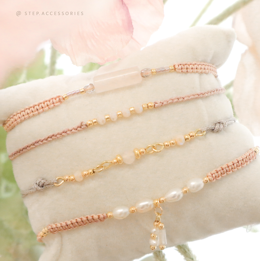 Pink Hand strap set / piece with Natural stone and glass beads < 4 styles >