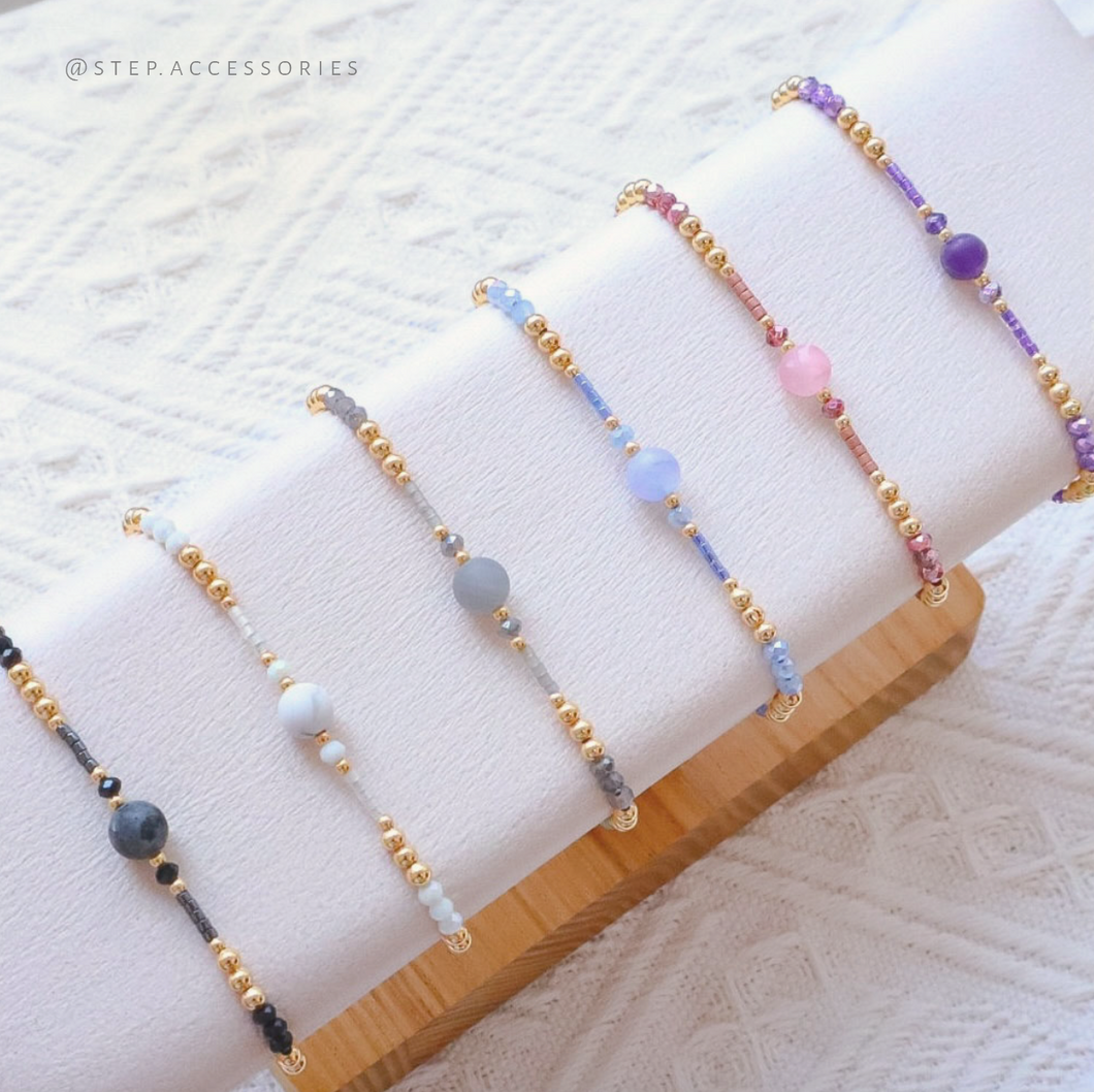 6mm Frosted Natural stone Hand strap with Japanese glass beads <6 colors>