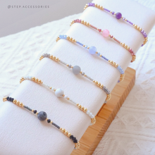 將圖片載入圖庫檢視器 6mm Frosted Natural stone Hand strap with Japanese glass beads &lt;6 colors&gt;
