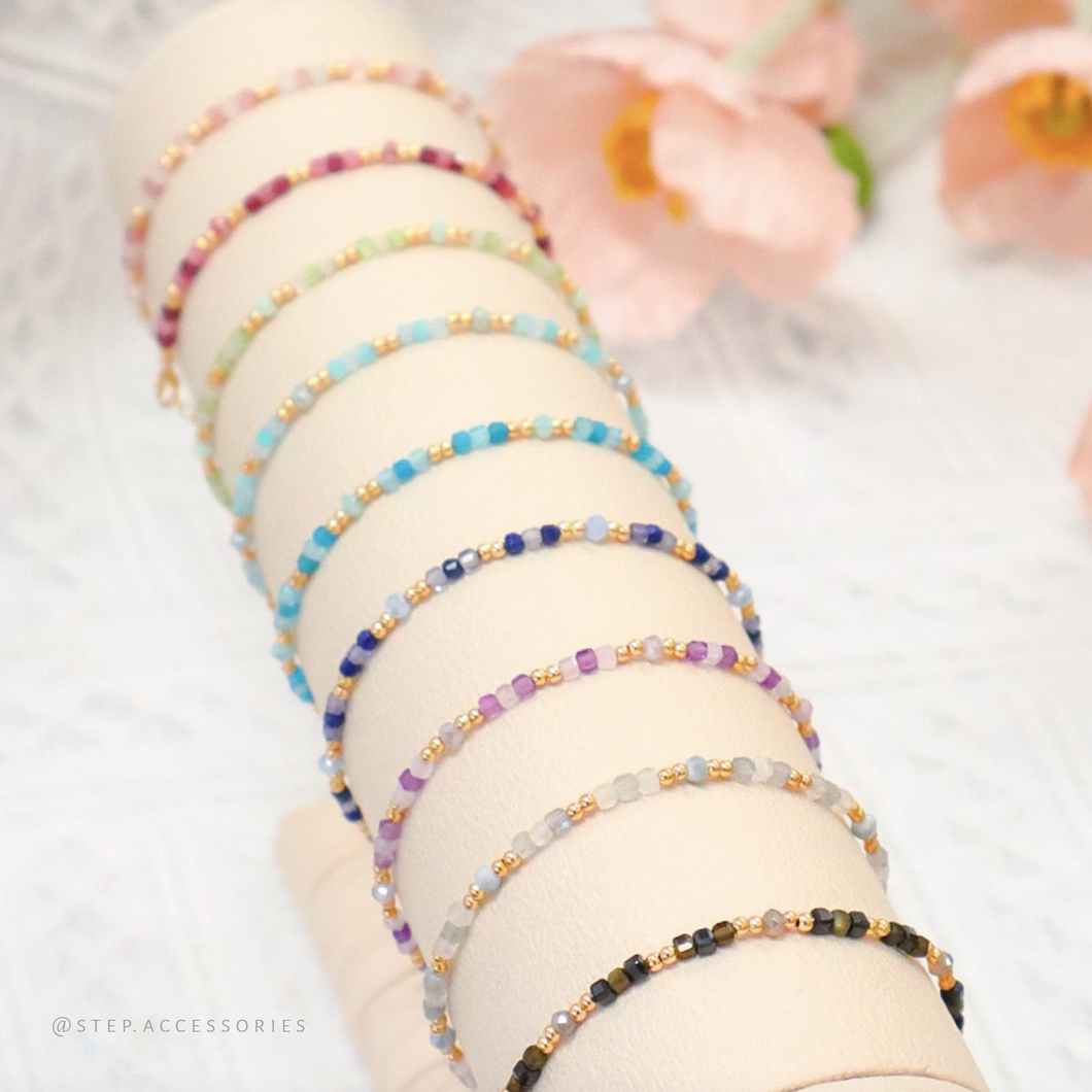 Double Natural stone Bracelet with glass beads <9 colors>