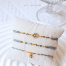 將圖片載入圖庫檢視器 H749 拉長石 Gray Hand strap set / piece with Square Natural stone and glass beads &lt; 3 styles &gt;
