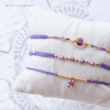 將圖片載入圖庫檢視器 H756 紫水晶 Purple Hand strap set / piece with Square Natural stone and glass beads &lt; 3 styles &gt;
