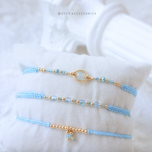 將圖片載入圖庫檢視器 H757 海藍寶 Blue Hand strap set / piece with Square Natural stone and glass beads &lt; 3 styles &gt;
