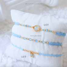 將圖片載入圖庫檢視器 H757 海藍寶 Blue Hand strap set / piece with Square Natural stone and glass beads &lt; 3 styles &gt;
