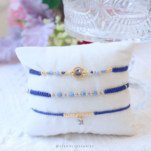 將圖片載入圖庫檢視器 H758 堇青石 Navy Hand strap set / piece with Square Natural stone and glass beads &lt; 3 styles &gt;
