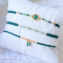 將圖片載入圖庫檢視器 H760 孔雀石 Green Hand strap set / piece with Square Natural stone and glass beads &lt; 3 styles &gt;
