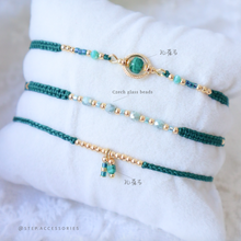 將圖片載入圖庫檢視器 H760 孔雀石 Green Hand strap set / piece with Square Natural stone and glass beads &lt; 3 styles &gt;
