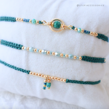 將圖片載入圖庫檢視器 H760 孔雀石 Green Hand strap set / piece with Square Natural stone and glass beads &lt; 3 styles &gt;
