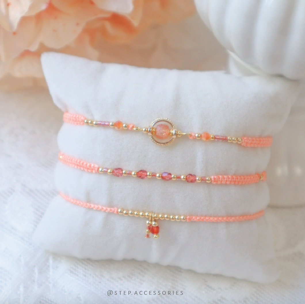 H754 金草莓 Peach Hand strap set / piece with Square Natural stone and glass beads < 3 styles >